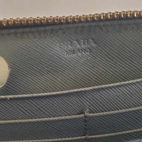 PRADA Logo Pale Blue Saffiano Leather Zip Around Long Wallet - Picture 12 of 14
